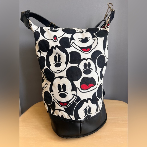 Vintage Mickey Mouse Print Canvas Bucket Bag - Picture 1 of 7